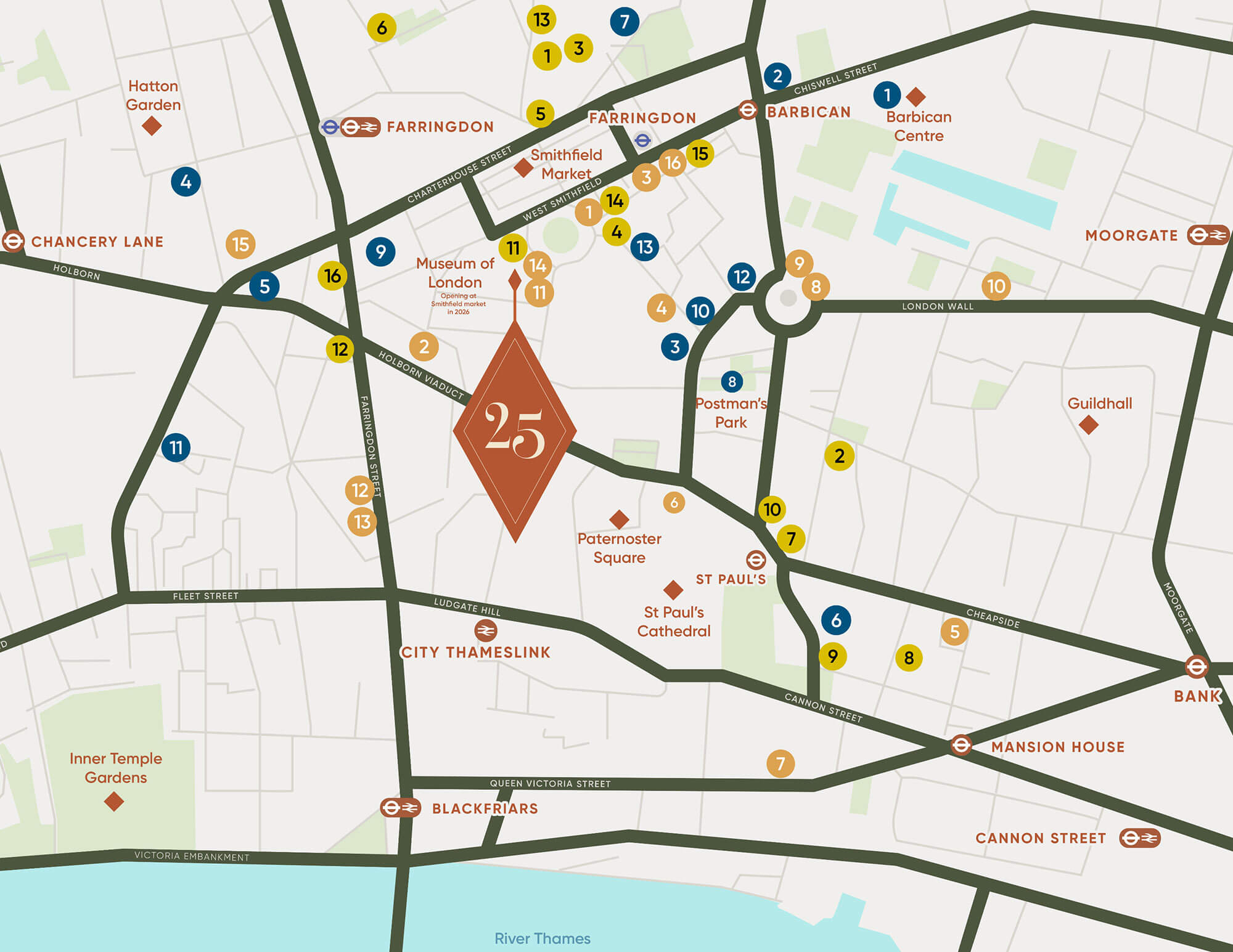 Map showing local amenities around 25 Hosier, West Smithfield