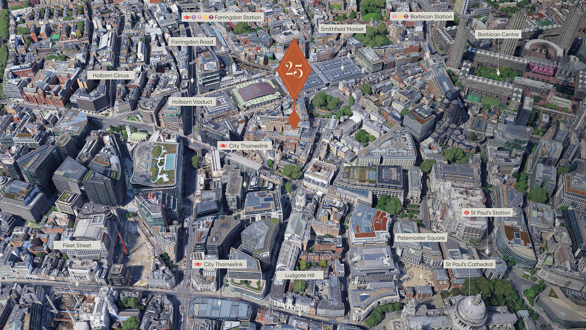 Aerial view of 25 Hosier and West Smithfield
